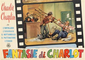 LON (DATES UNKNOWN). FANTASIE DI CHARLOT. Two posters. 1957. Each approximately 18x27 inches, 47x68 cm. Vecchioni & Guadagno, Rome.
